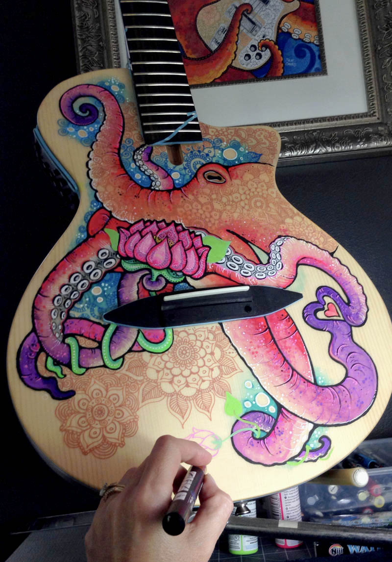 painted guitar with custom design