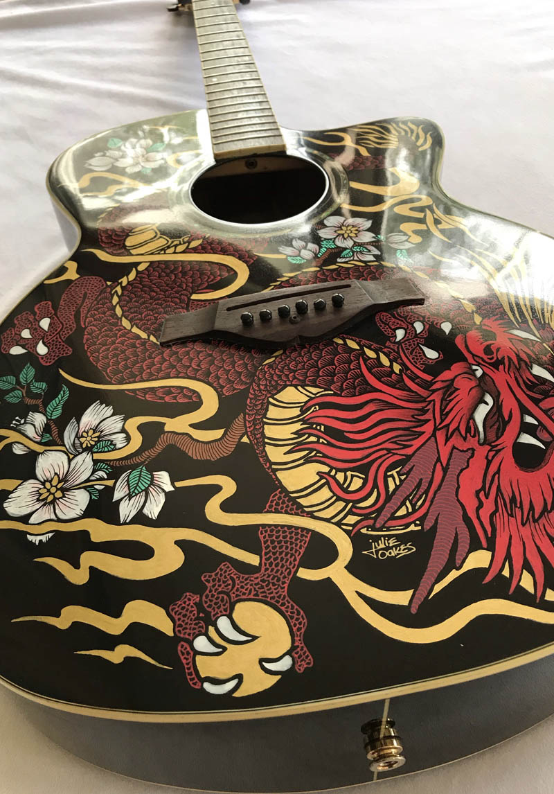 painted guitar with custom design